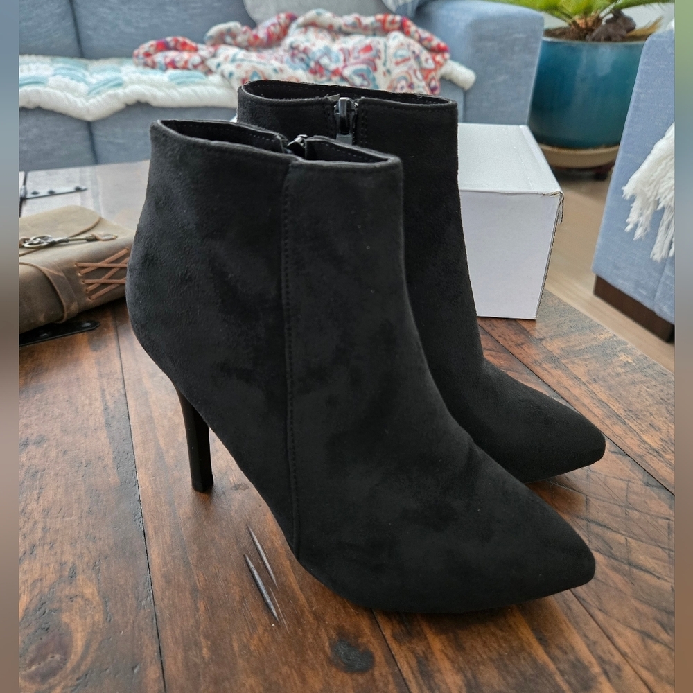 Black Faux Suede Booties. Size EU 36 US 6. New.